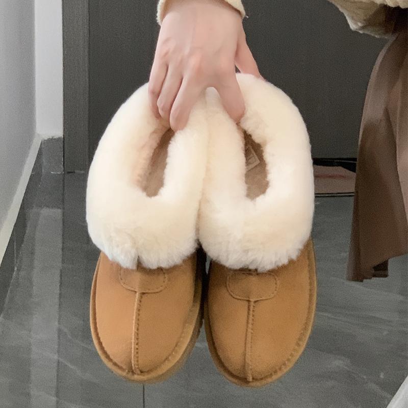 Fur integrated snow boots women's winter velvet thickened one pedal fluffy thick-soled large cotton shoes