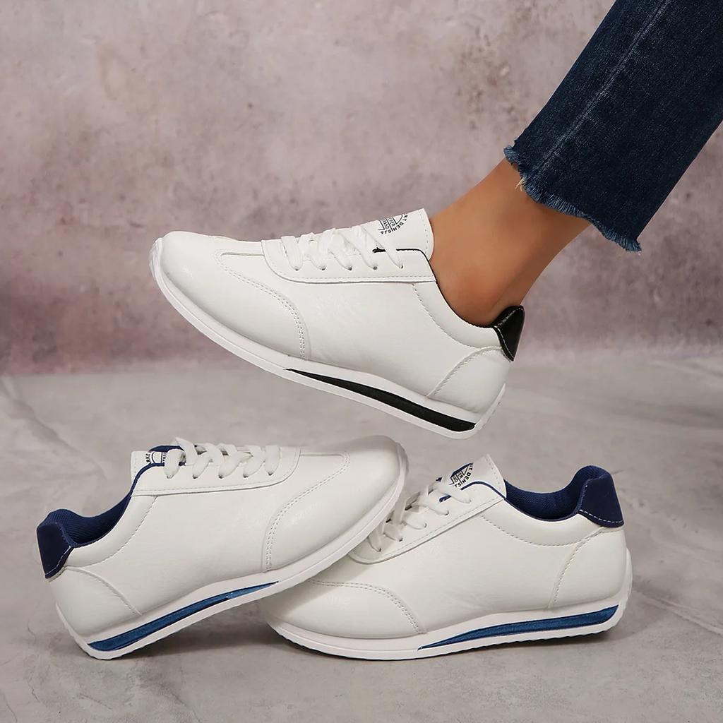 Large Size Women's Fall  Of The Season Fashion Contrast Color Leather Surface AG Shoes Casual Sports Shoes with Lace Des