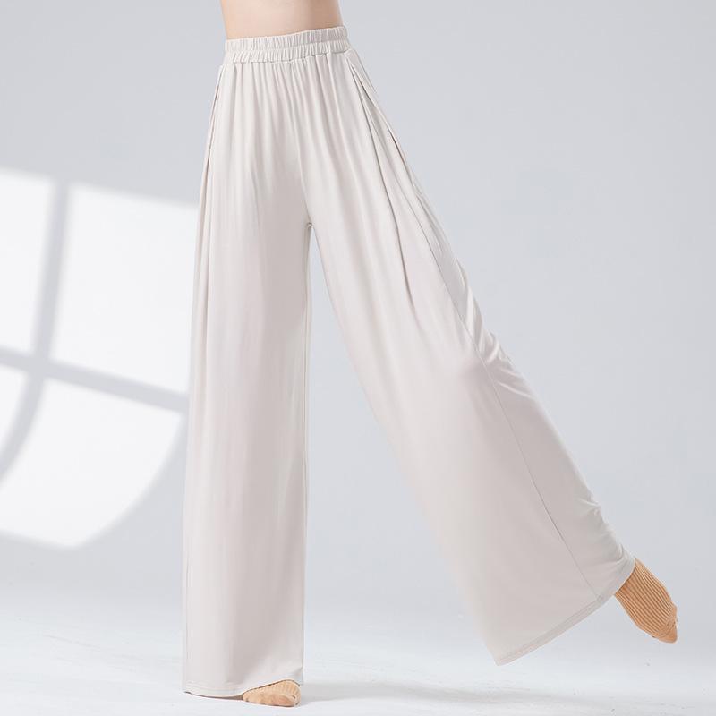 

Classical Dance Pants Women Elegant Elastic Waist Wide-Leg Trousers Soft Body Rhyme Yoga Casual Daily Stage Training Dancewear 2XL білий