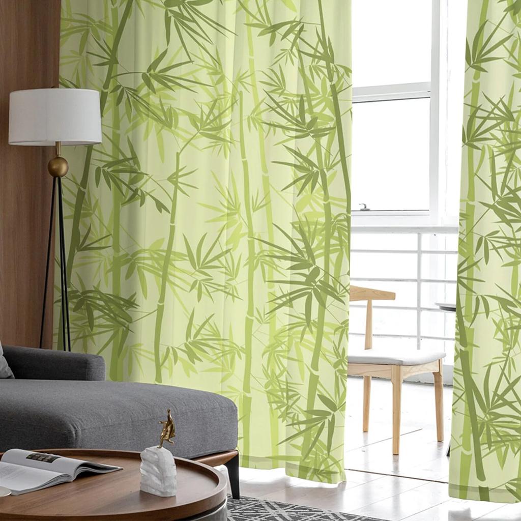 Grüne Bambusblätter, transparente Vorhänge für Wohnzimmer, Tüll-Vorhang für Schlafzimmer, Küche, Fenster, Voile-Vorhänge