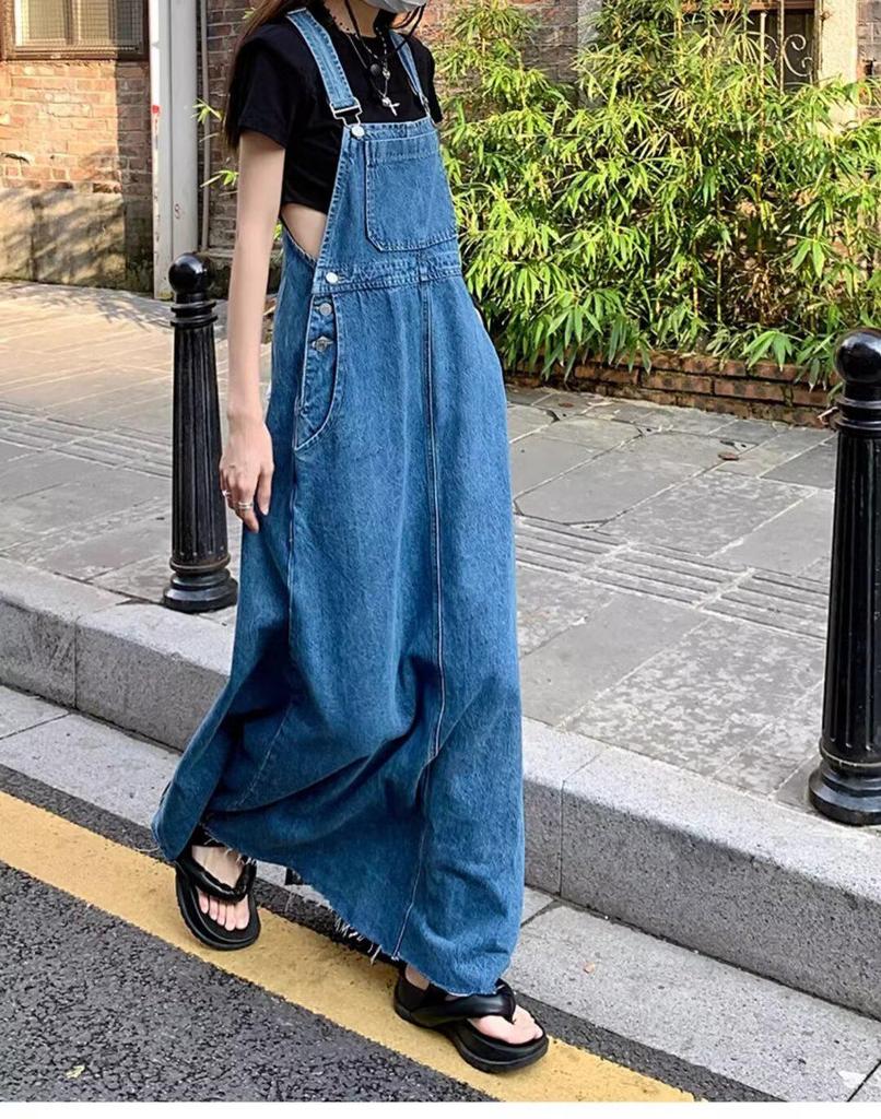 Damen Denim Altersreduzierendes Schlankheitskleid - 2025 Frühling/Sommer Locker Langes Blaues Kleid