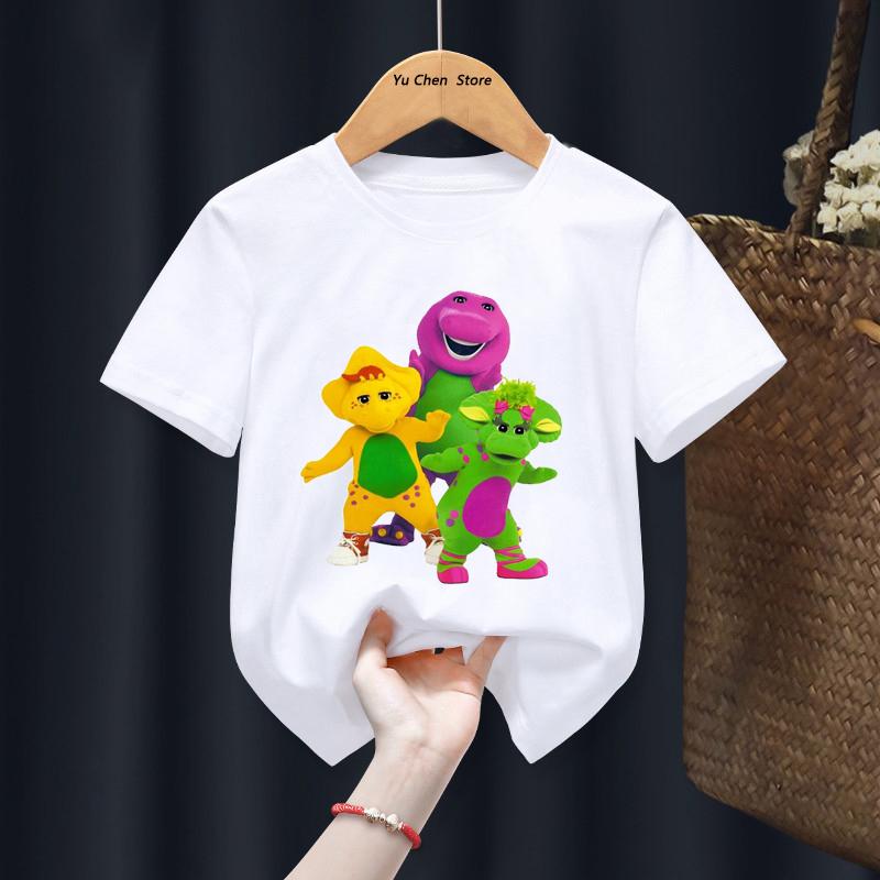2026 Noví přátelé dinosaura Barney Trička pro chlapce a dívky Kreslená animace Dětská trička Módní roztomilé dětské oblečení