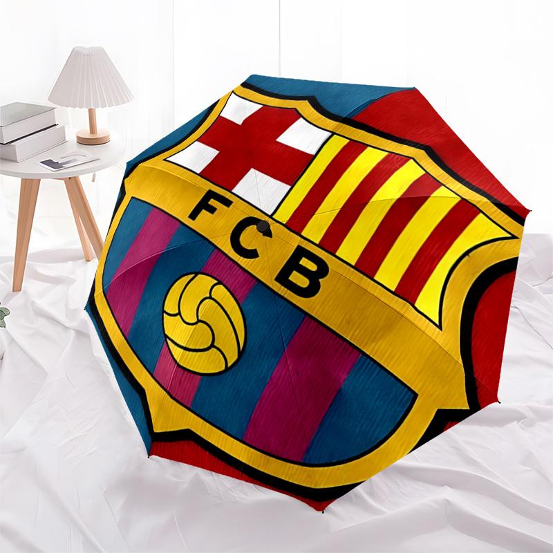 1pc Barcelona Football Automatic Open/close Folding Portable Umbrella with 8-Rib Structure for Women/Men, All-Season Use  A0901123