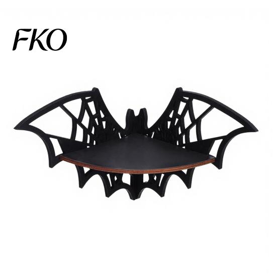 Decorative Wall Corner Mount Halloween Wooden Bat Shelf, Black Mounted Candle Holder Stand, Gothic Hanging Shelf Decor Display Rack for Home