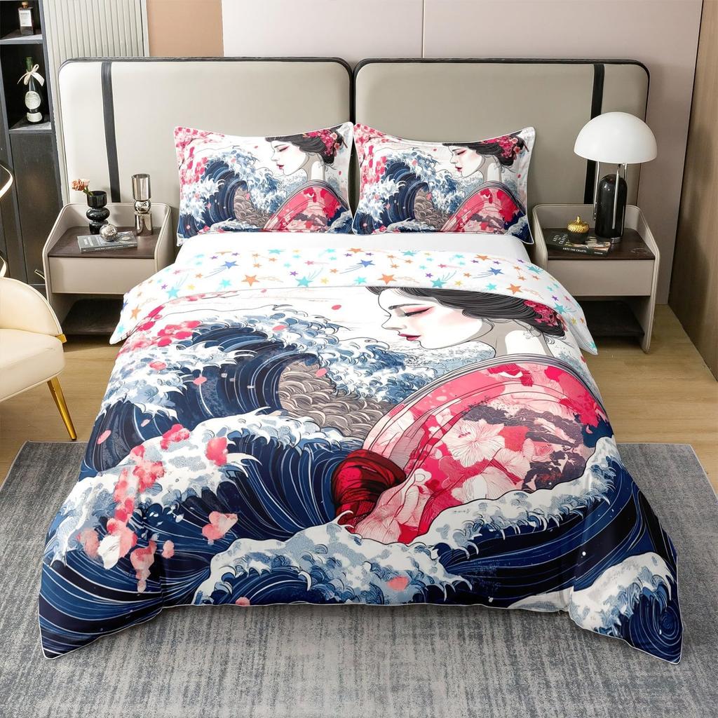 Comforter Japanese Ukiyoe Theme Queen King Size Printed Bedding Set Kids Bedroom Decor Japanese Style 3 Pcs With 2 S