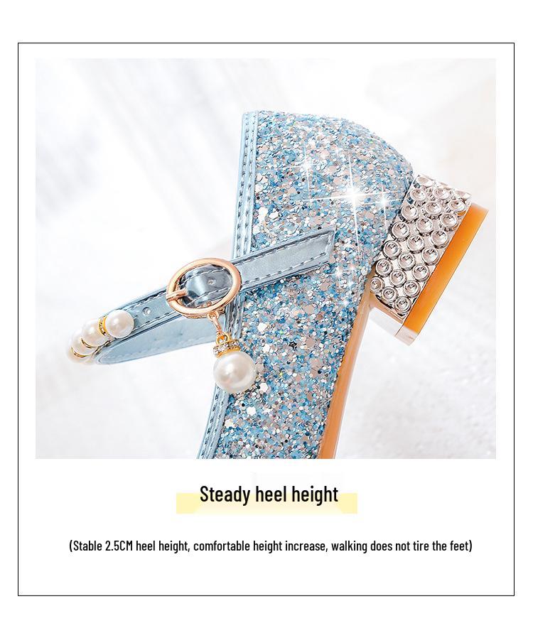 Girls' Pink Rhinestone High Heels - Elsa Princess Fashion Show Shoes, Spring/Autumn Style