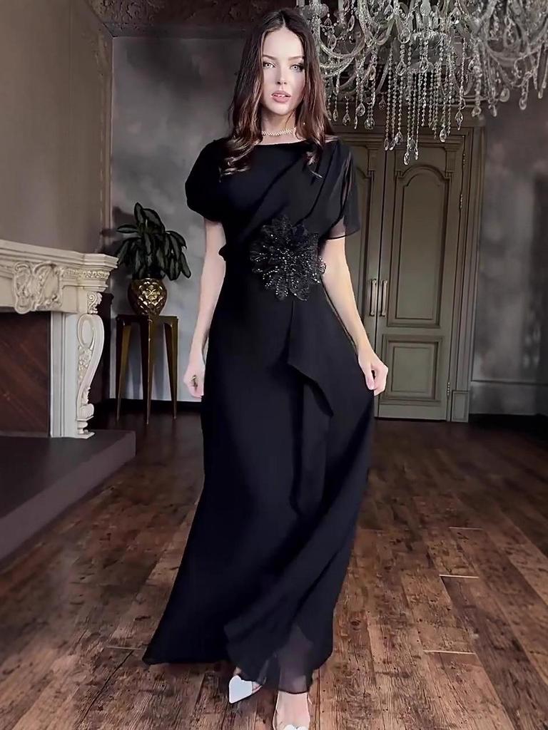 Elegant Autumn 2025 Women's Short Sleeve Long Dress