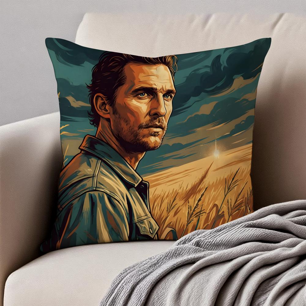 M-Matthew Mcconaughey Pillow Hollywood Actor Cushion Cover Pillowcase Anti-Dustmite Invisible Zipper Short Plush Sofa Cushion