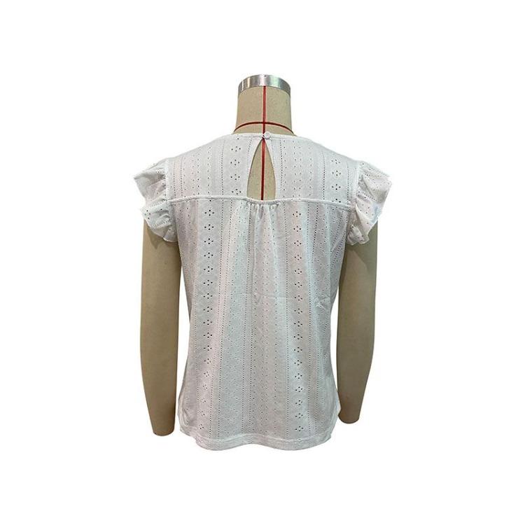 Women Fashion Blouse Tops Shirt Female Summer White Lace Hollow Out V Neck Short Sleeve