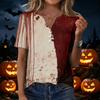 Women's Casual Halloween Printed V-Neck Short Sleeve Button Front T-Shirt