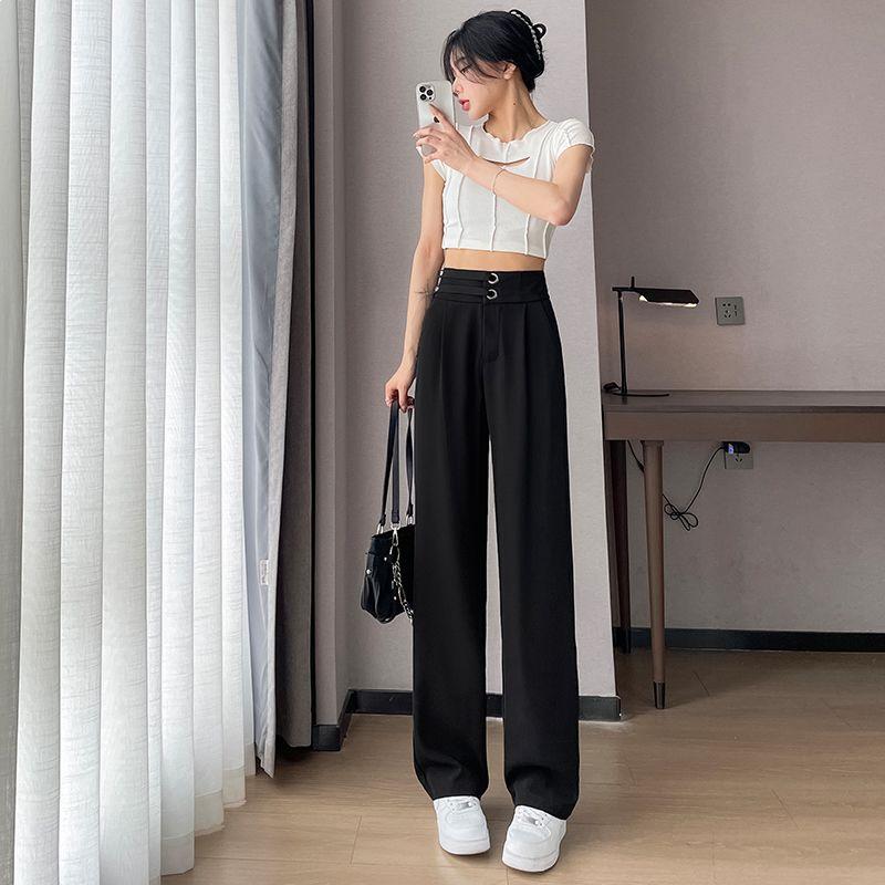 Women's Khaki Wide Leg Ice Silk High Waist Summer Pants