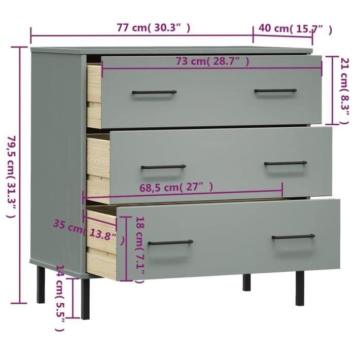 VidaXL Buffet with 3 Drawers Grey 77x40x79.5 Cm Solid Wood OSLO 350980