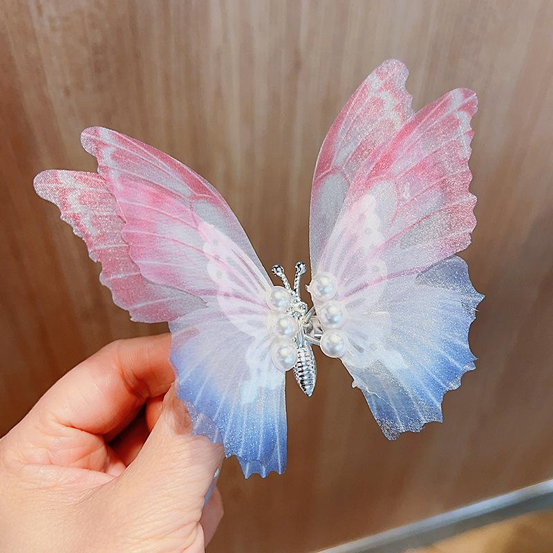 Gradient Silk Yarn Bow Butterfly Hairpin for Kids – Fairytale Style