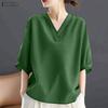 ZANZEA Women Casual V-Neck 3/4 Sleeve Loose Blouse