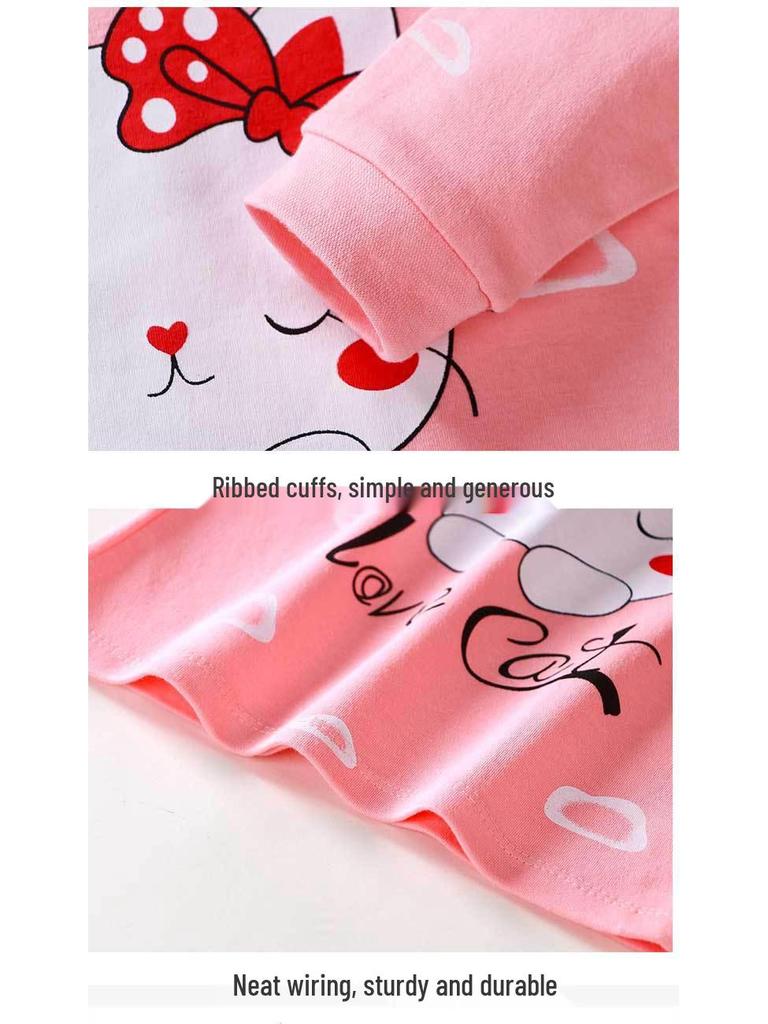 Children's Pure Cotton Base Layer Set - Baby & Girls' School Uniform Style, Autumn & Spring Wear