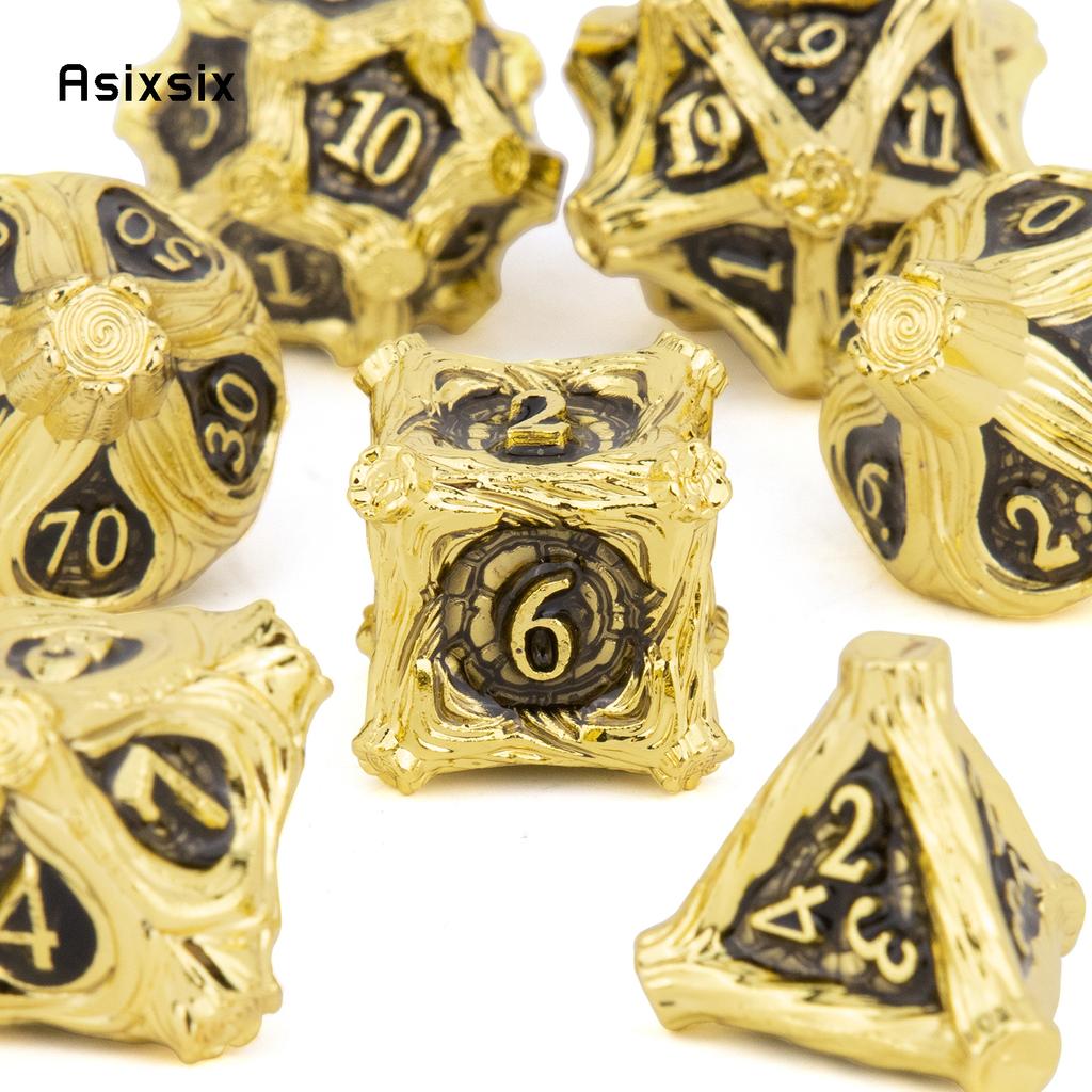 7 Pcs Golden Black Tree Stump Root Metal Dice Solid Metal Polyhedral Dice Suitable for Role-Playing RPG  Board Game Card Game