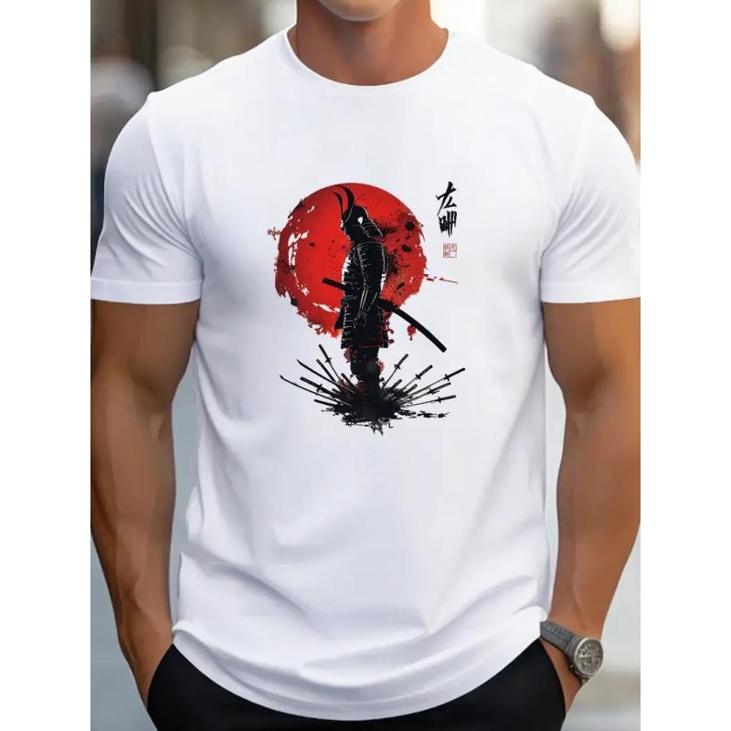 Samurai 3D-Druck Herren-Shirt Modetrends Clake-Ausschnitt Standard Standard Standard Legales T-Shirt Straßenbekleidung Harajuku Hip-Hop Big T-Shirt
