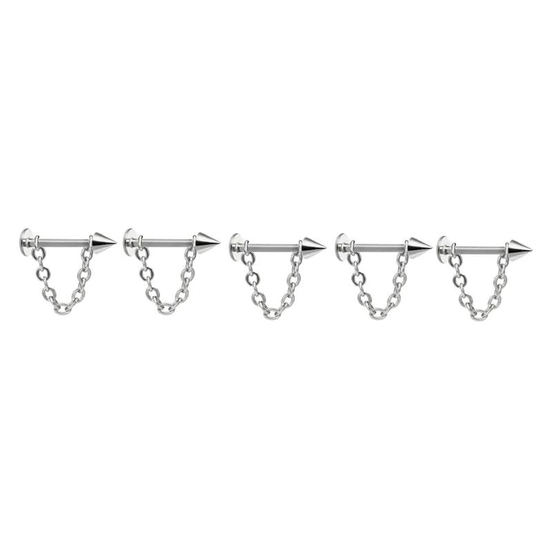 5pc Surgical Steel Chain Ball Lip Ring Set Nose Ring Cartilage Earrings Tongue Bar Lot Eyebrow Labret Body Piercing Set Jewelry