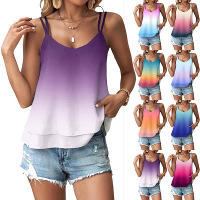 Women's Gradient Print Tops Sleeveless O-Neck Camisole T-shirt