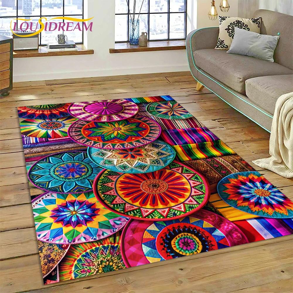 Tappeto Mandala Trama Floreale Colorata VIKAMA, Tappeto Antiscivolo per Soggiorno, Camera da Letto, Divano, Decorazione Casa, Zerbino