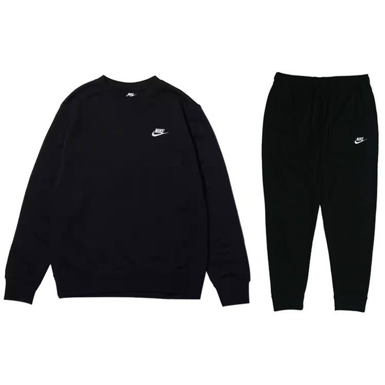 Nike Sportswear Club Men s French Terry Crew Sweatshirt Black and Nike Sportswear Club Men s Jersey Joggers Black BV2667-010+BV2763-010 S