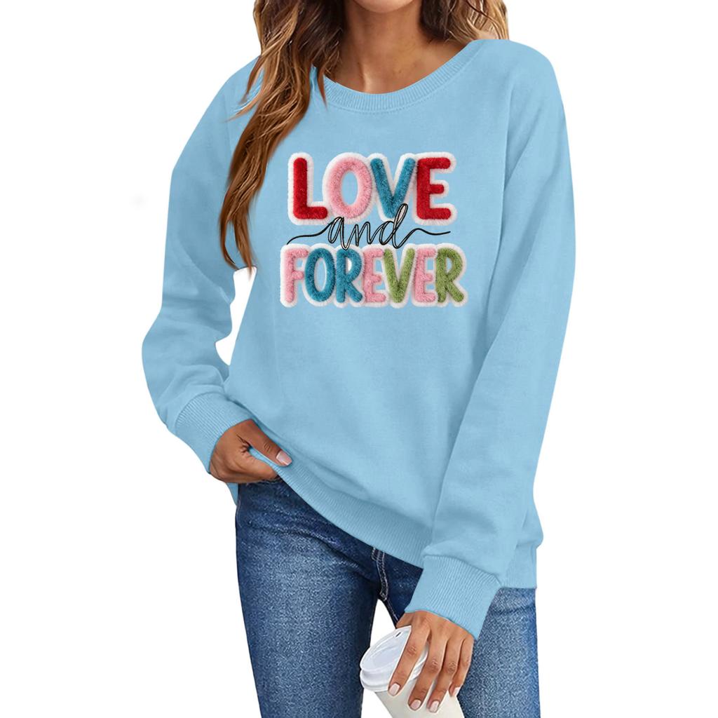Valentines Sweatshirts For Women Love Heart Graphic Pullover R-neck Long Sleeve Tops Valentine's Day Sweatshirt