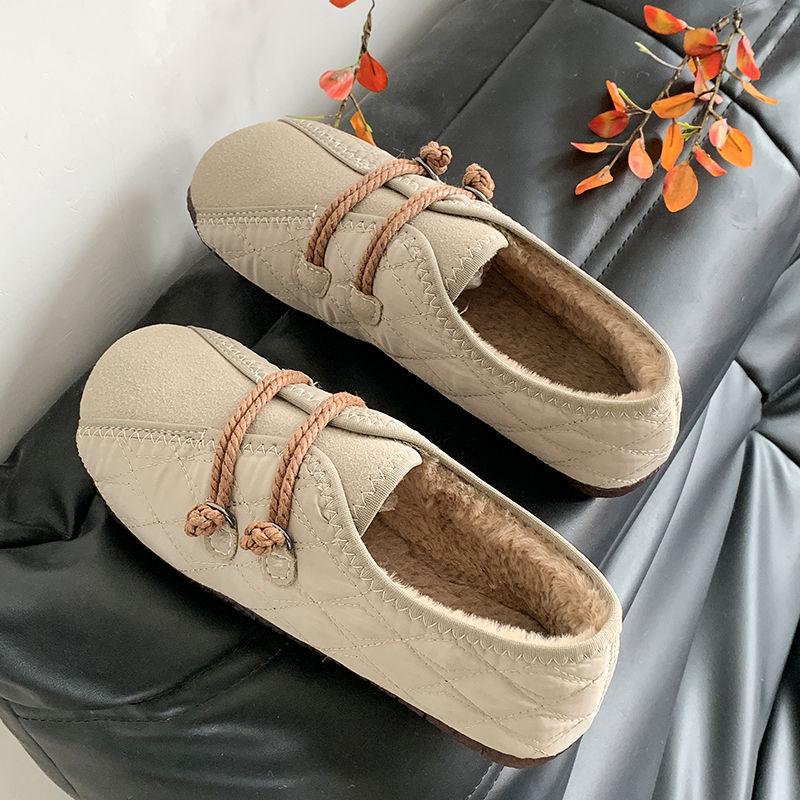 Fashion New winter plush flats women's warm slip on shoes grandma casual walking loafer leatherette flats elderly woman granny moccasin