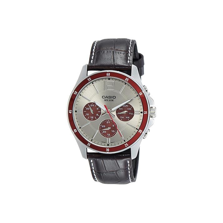 CASIO Men Standard Series Silver Watch MTP-1374L-7A1 MTP-1374L-7A1 Red Black Strap