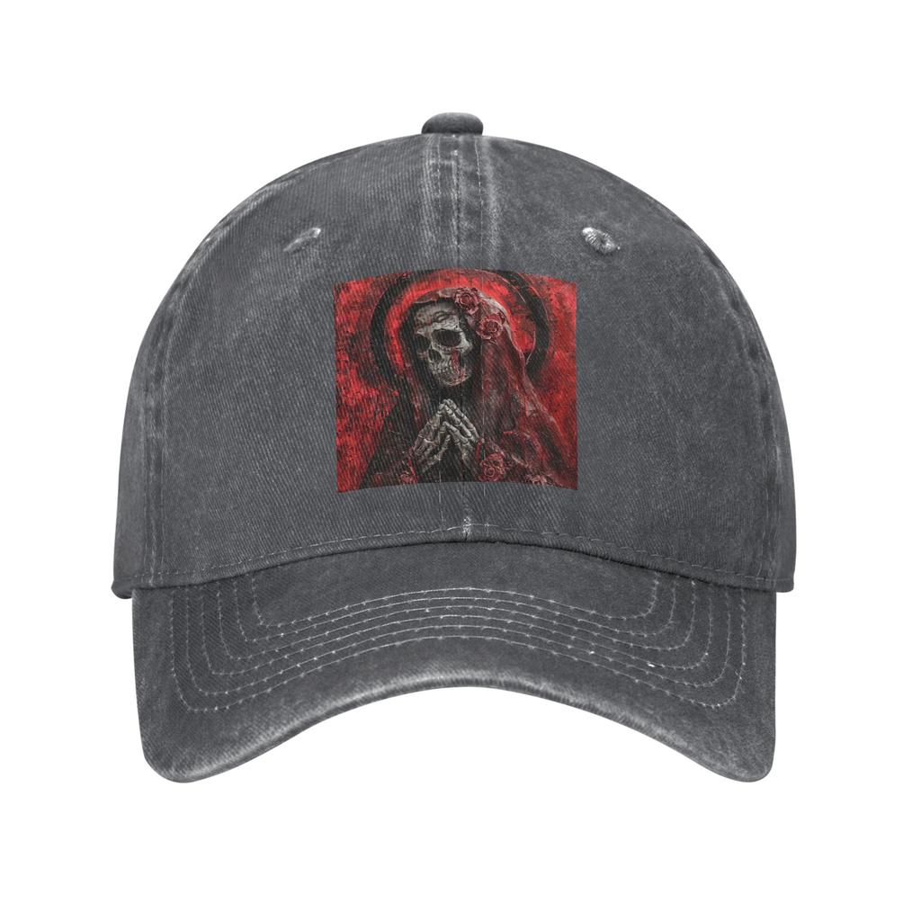 Santa Muerte Saint Death Goth Mexican Muertos Skull Washed Denim Cap  Baseball Caps Adjustable Hat Summer Unisex Baseball Hats