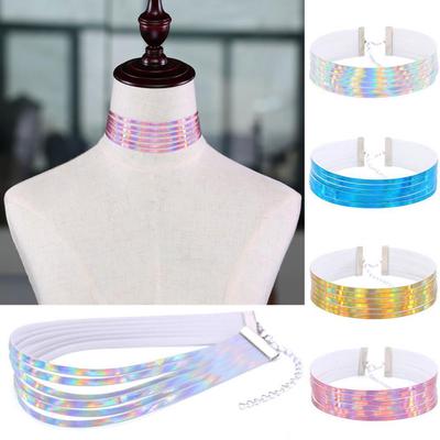 Chic Style Women Multirow 6 Layers Holographic Wide Choker Necklace Club Party