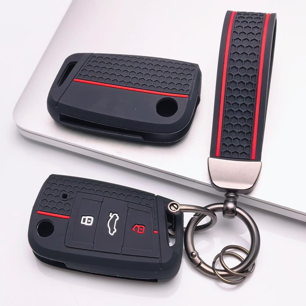 Key Fob Cover for VW Golf Tiguan Passat Polo Octavia A7 Mk7 Mk2 B8 with Keychain Anti-Scratch Surface Shockproof Structure Soft Grip Texture
