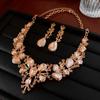 Pre-Owned Floral Geometric Rhinestone Jewelry Set with Clavicle Necklace & Earrings In Turquoise and Pearl Tones