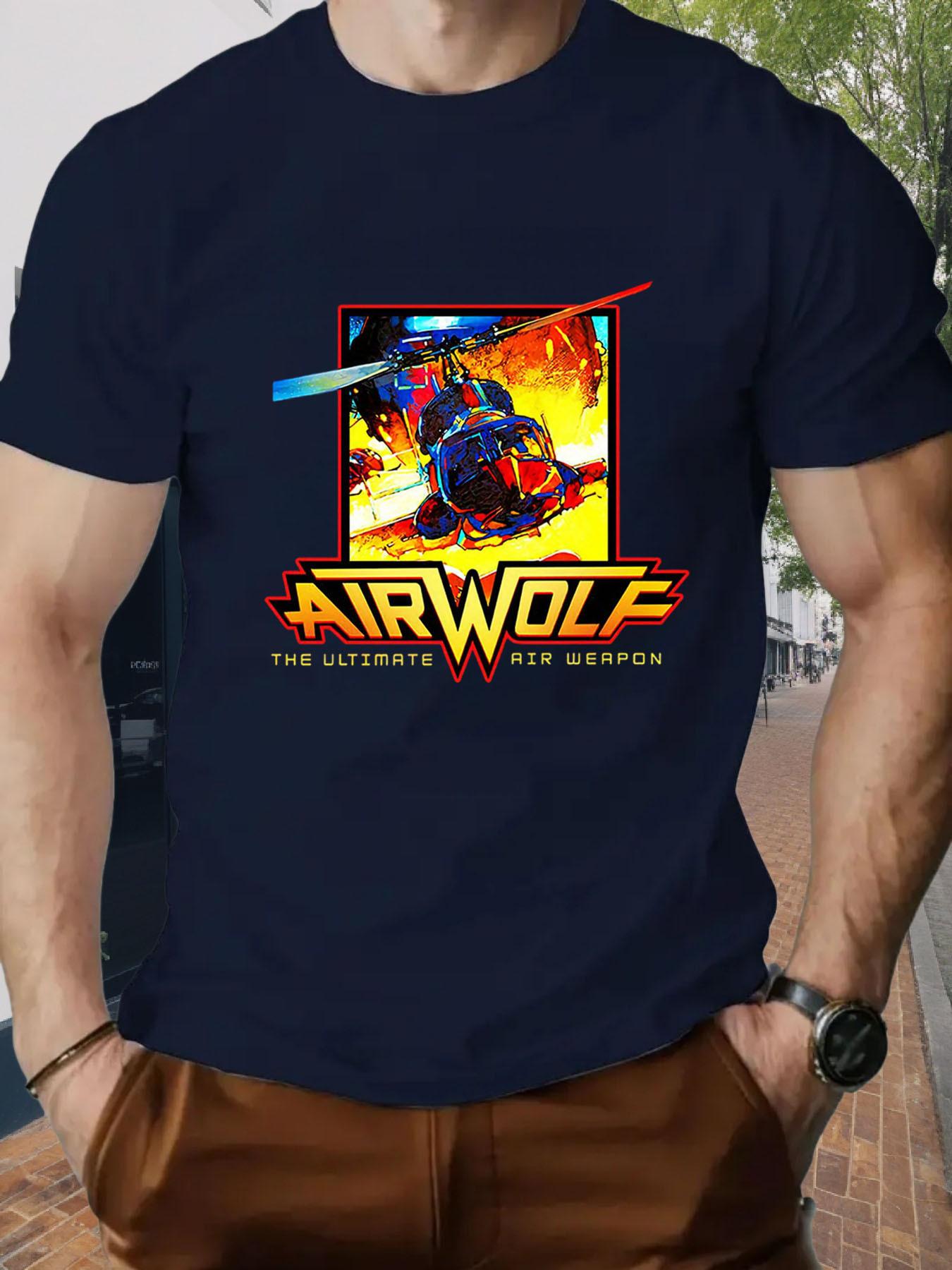 ZX 2026 New Years Airwolf Classic American TV Series Tshirt Ultimate Air Weapon Helicopter Retro Style Mens Short Sleeve 2XL