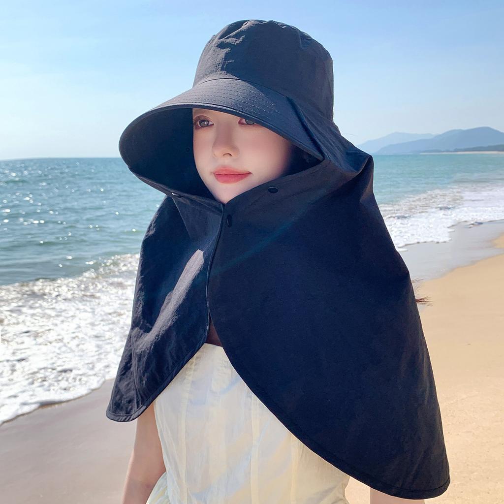 Outdoor Sun Protection Large Shawl Integrated Hat Shoulder and Neck Sun Hat Face Cover Big Eaves Sun Hat Beach Fisherman Hat