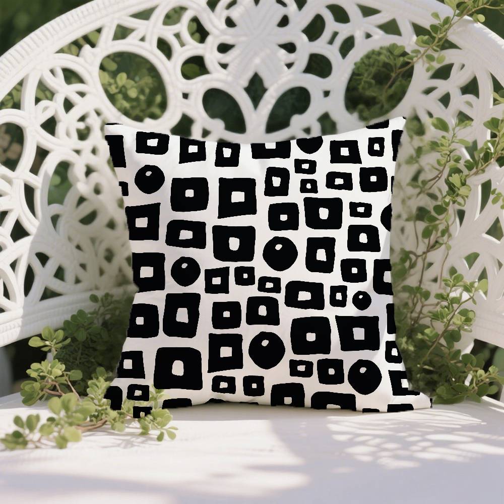 Black And White Abstract Print Pillow Case Anti-dustmite Pillowcase Invisible Zipper Silky Short Plush Sofa Cushion Cover