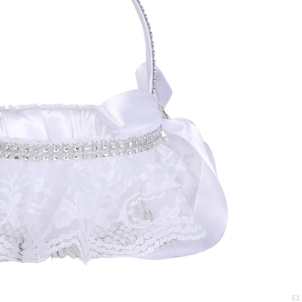Cesto Fiorista in Pizzo Bianco per Damigella, Cesto in Raso con Manico, Petalo