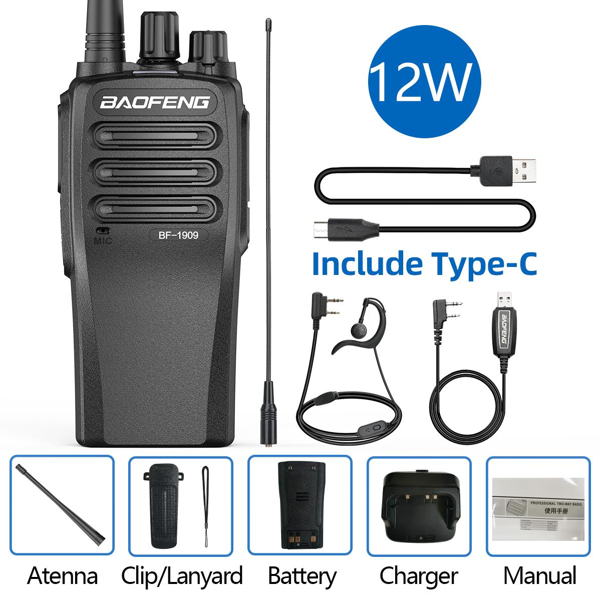 BaoFeng BF 1909 12W Walkie-Talkie de Mare Putere Rază Lungă Radio Bidirecțional Încărcare Tip C Transmițător Upgrade BF 888S UV 5R UV 82 US