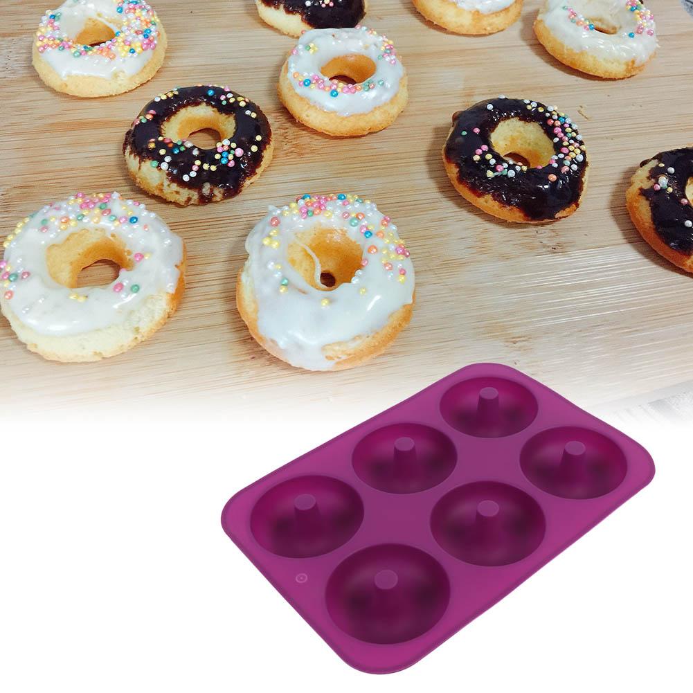 6 Cavity Silicone Donut Baking Pan Donut Chocolate Mold Microwave Freezer Safe(Purple)