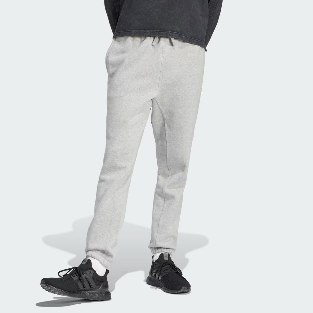 Adidas Lounge Fleece Pants Solid Color Logo Knit Drawstring Cuffed Casual Pants Men Pants Gray IS1579