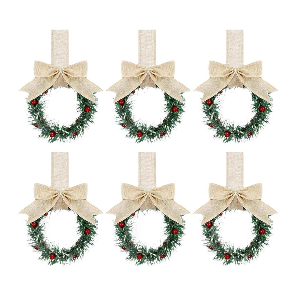 6Pcs Artificial Wreath Door Indoor Christmas Cabinet Wreaths Hanging Wreath Garlands for Diner Decoration Porch Window Wedding