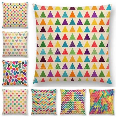 Colorful Flowers Leaves Dots Sofa Pillow Case Stars Waves Geometric Pattern Pastel Triangles Diamond Rainbow Cushion Cover