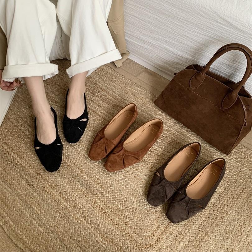 Versatile giant soft~ 2.5cm low heel hollow single shoes women's new Chinese style square head leather French commuter ladle shoes