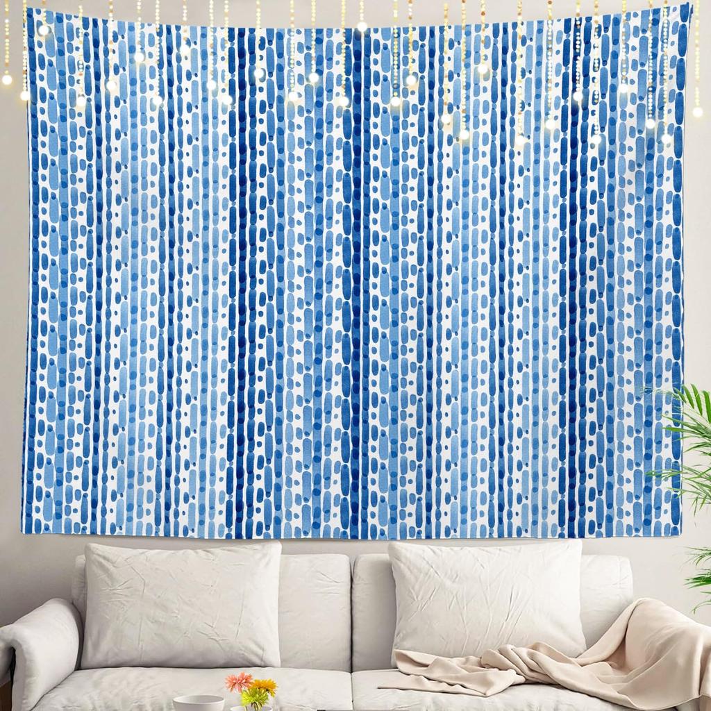 Blue Abstract Stripes Wall Tapestry,Modern Wall Hanging Large Tapestry Decoration Polyester Fiber White Hem Around for Dorm Room