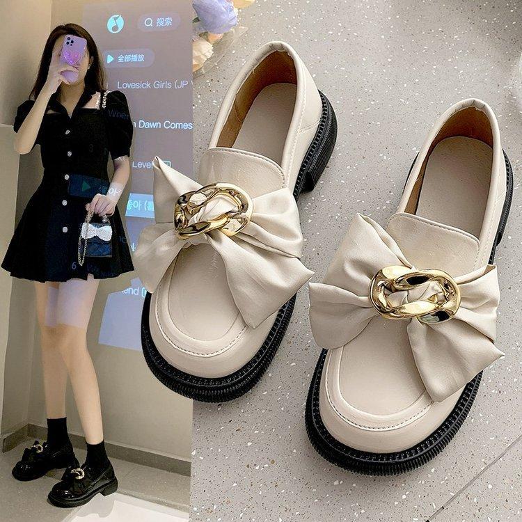 Women's Casual Leather Shoes College Style Bow Comfortable Walking Shoes Princess Shoes