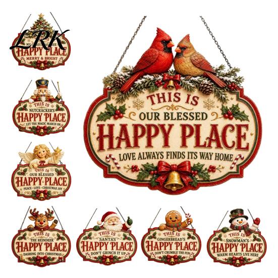 Christmas Bedroom Door Decor This Is Our Blessed Happy Place Sign, Welcome Front Durable Wooden Holiday Sign Hanger Decoration, Rustic Wall