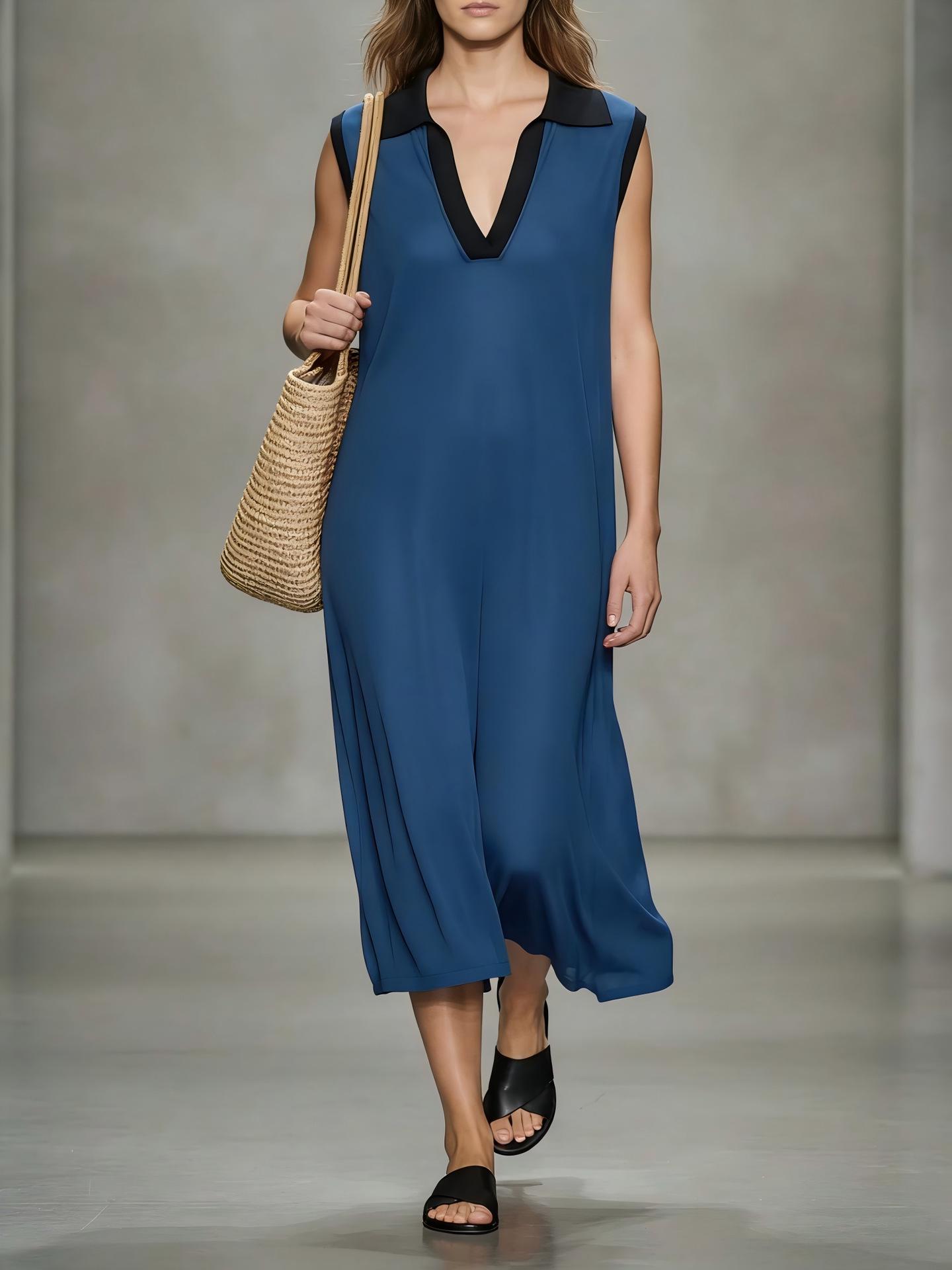 European & American Women s Holiday Lightweight Knit Sleeveless Midi Dress XL синий