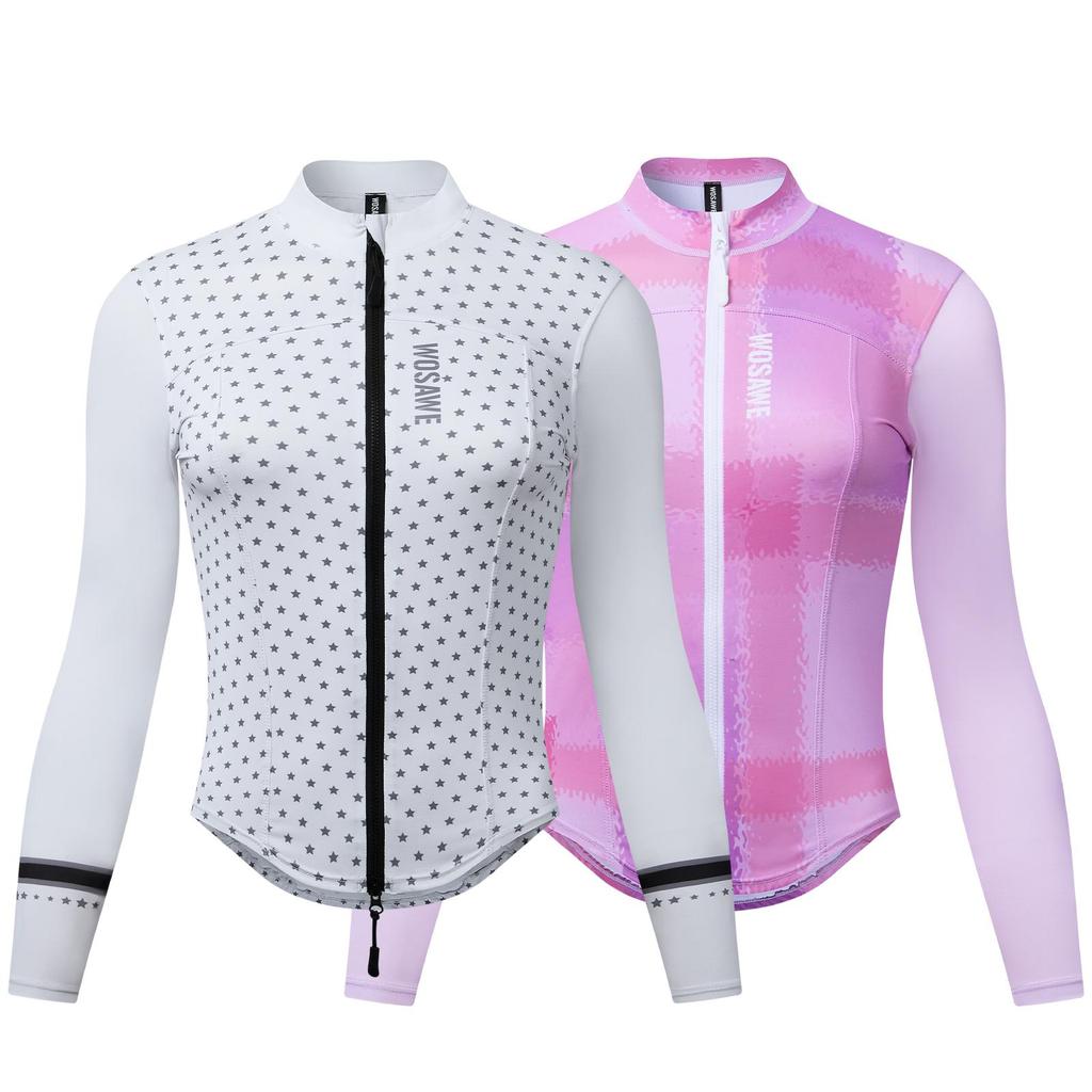 Wosawe Women Mountain Bike Road Cycling Slim Fit High Stretch Breathable Reflective Safety Design Long Sleeve Sports Cycling Shirt