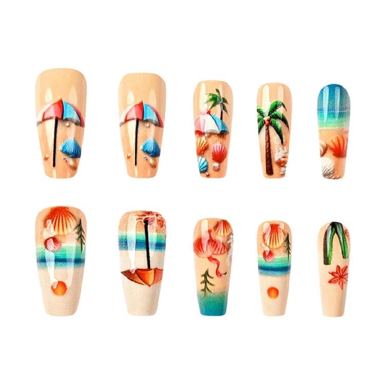 24pcs Medium Ballet 3D Beach Design Press On Nail Summer False Nail Acrylic Nail Manicure Nail Decors French Art Tips