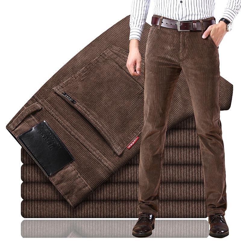2026 Autumn And Winter New Long Pants Corduroy Men'S Elastic Business Casual Pants Men'S Striped Regular Straight Leg Pants Trend