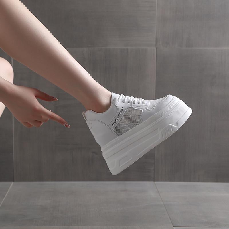 Fashion 12CM Synthetic Air Mesh Genuine Leather Hidden Heel Women Sandals Vulcanize Platform Wedge Summer Chunky Sneakers Leisure